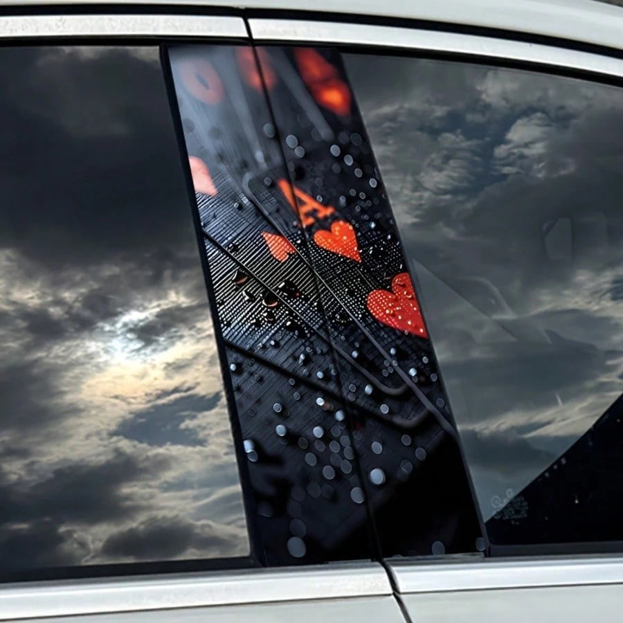2Pcs/Set Red Ace Heart A Car B-Pillar Stickers, Lucky Break Bad Curse Design Vinyl Window Pillar Protective Film, Waterproof Scratch Resistant Car Decor Decals With Foam Column Packaging Protection, U