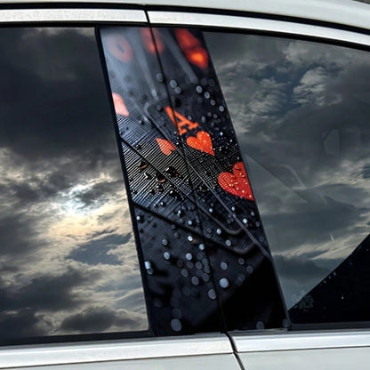 2Pcs/Set Red Ace Heart A Car B-Pillar Stickers, Lucky Break Bad Curse Design Vinyl Window Pillar Protective Film, Waterproof Scratch Resistant Car Decor Decals With Foam Column Packaging Protection, U