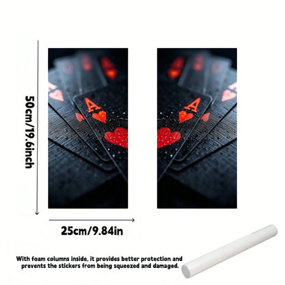 2Pcs/Set Red Ace Heart A Car B-Pillar Stickers, Lucky Break Bad Curse Design Vinyl Window Pillar Protective Film, Waterproof Scratch Resistant Car Decor Decals With Foam Column Packaging Protection, U