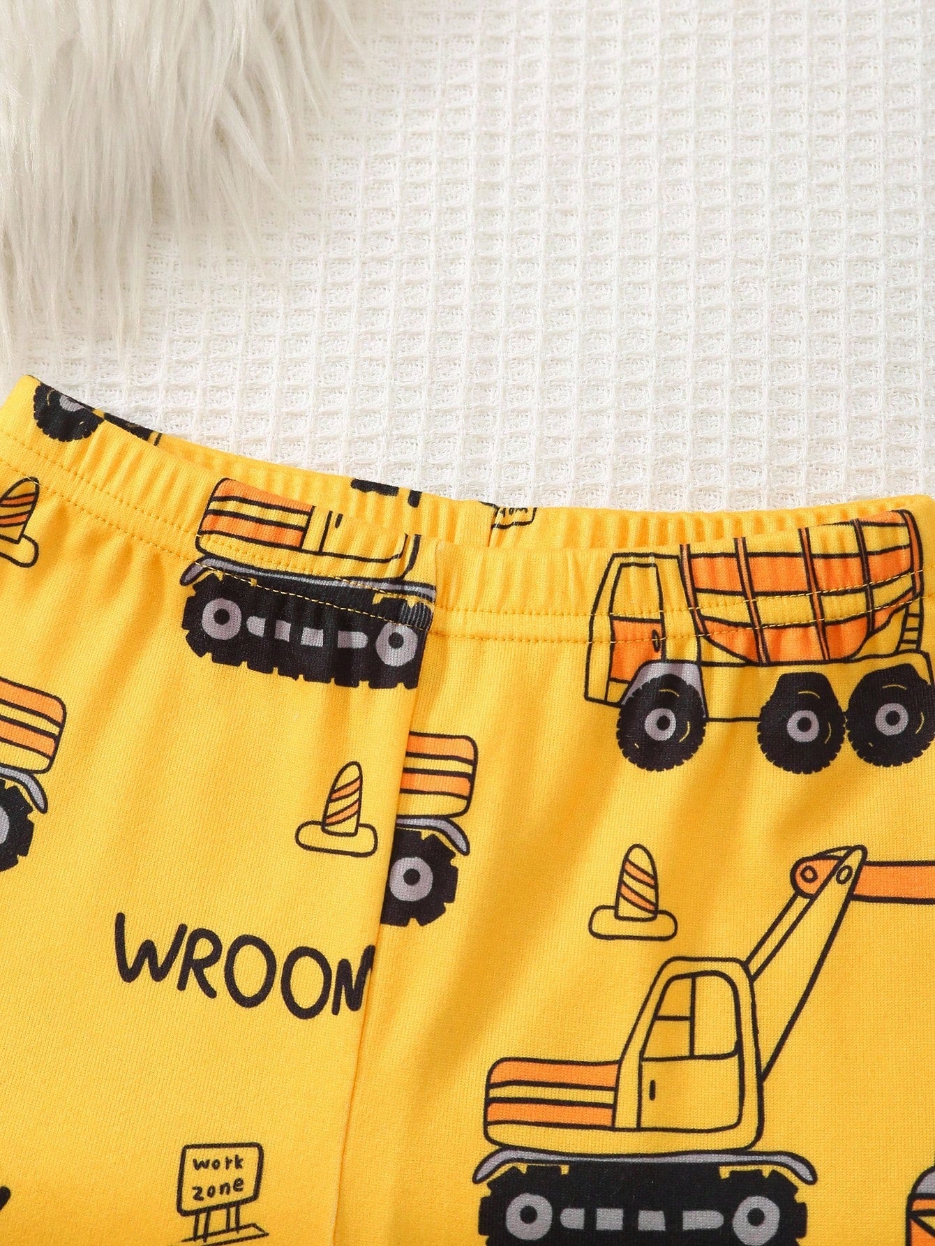 2pcs Set Young Boys' Casual Truck & Letter Print Round Neck Short Sleeve Top And Elastic Waist Knit Leggings, Cute Homewear
