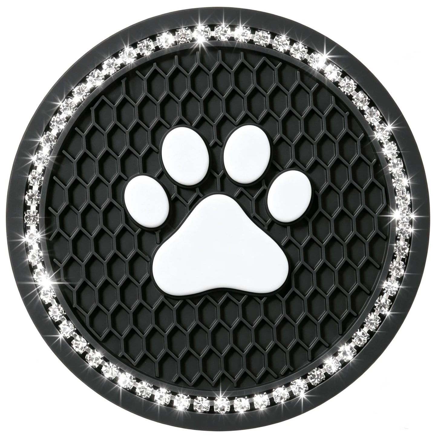 2pcs Shiny Rhinestone Car Cup Holder Pads, Cute Paw Print Pattern Non-Slip Crystal Diamond Cup Coasters, Suitable For Various Cup Holder Sizes, Perfect For Home, Office And Vehicle Use