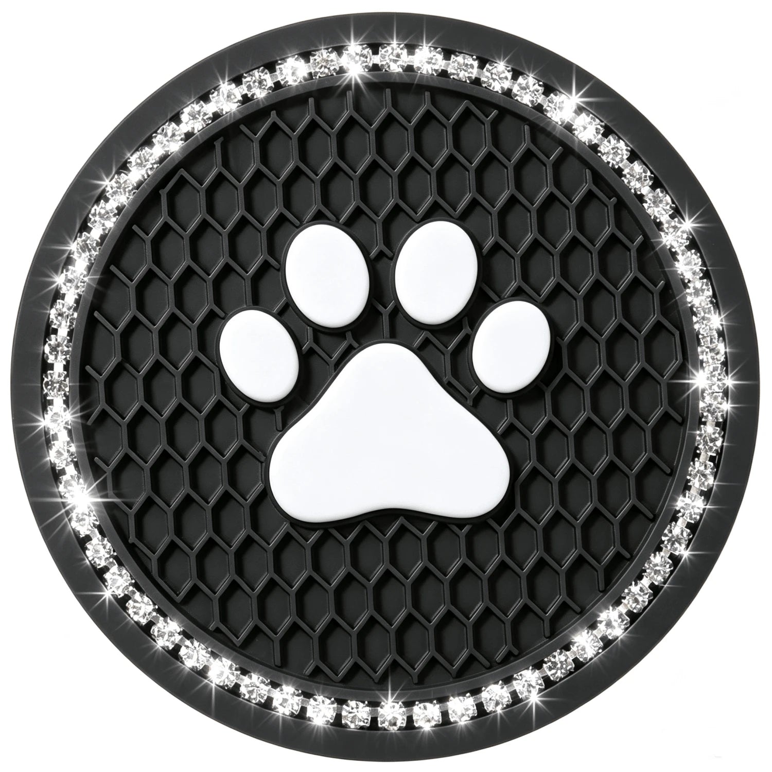 2pcs Shiny Rhinestone Car Cup Holder Pads, Cute Paw Print Pattern Non-Slip Crystal Diamond Cup Coasters, Suitable For Various Cup Holder Sizes, Perfect For Home, Office And Vehicle Use