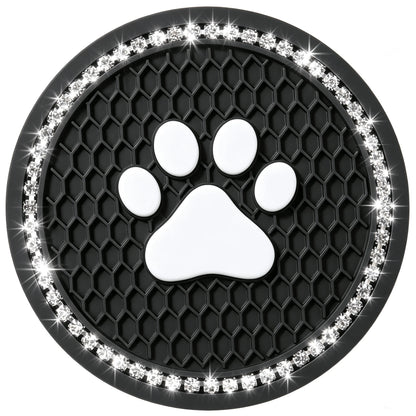 2pcs Shiny Rhinestone Car Cup Holder Pads, Cute Paw Print Pattern Non-Slip Crystal Diamond Cup Coasters, Suitable For Various Cup Holder Sizes, Perfect For Home, Office And Vehicle Use