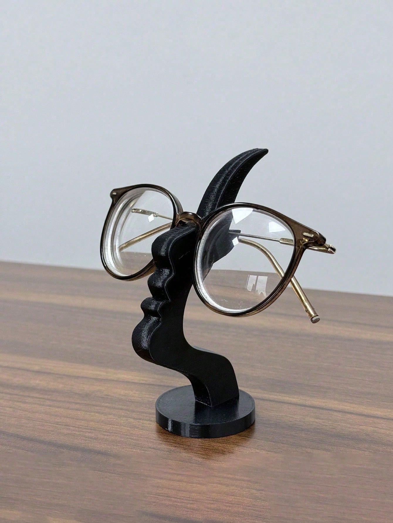 2pcs Side Profile Eyeglass Holder - Unique Curved Eyeglass Stand, Practical Minimalist Black Design, Durable Plastic Material, Perfect For Living Room, Bedroom, Office, Or As A Gift For Family And Fri