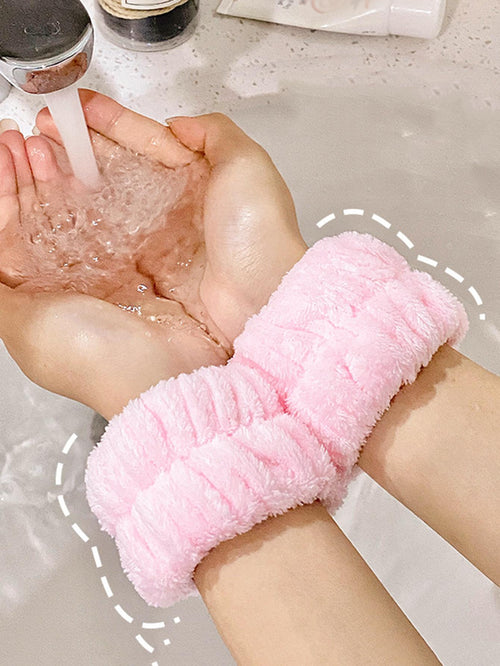 2pcs Solid Bath Wrist Band, Simple Plain Color Absorb Water Wristbands For Washing Face, Female hygroscopic wrist guard, makeup sports sweatband, prevent water from flowing out, for face washing, hand