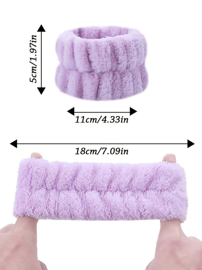 2pcs Solid Bath Wrist Band, Simple Plain Color Absorb Water Wristbands For Washing Face, Female hygroscopic wrist guard, makeup sports sweatband, prevent water from flowing out, for face washing, hand