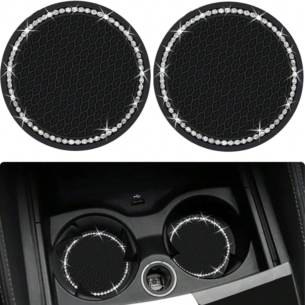 2pcs Sparkling Crystal Diamond Car Cup Holders, Universal Anti-Slip Cup Mat, Car Interior Accessories, Non-Slip Cup Coaster, Car Cup Holder, Car Cup Holder Accessories