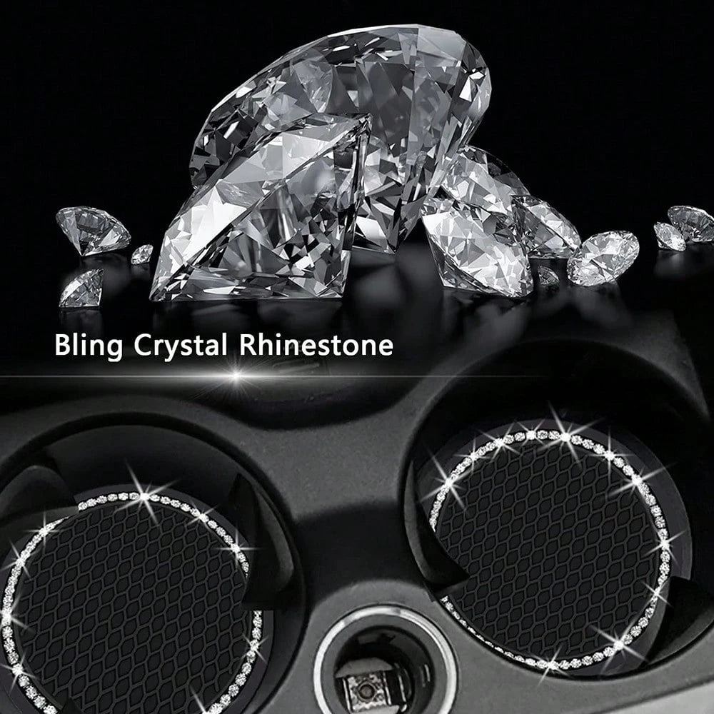 2pcs Sparkling Crystal Diamond Car Cup Holders, Universal Anti-Slip Cup Mat, Car Interior Accessories, Non-Slip Cup Coaster, Car Cup Holder, Car Cup Holder Accessories