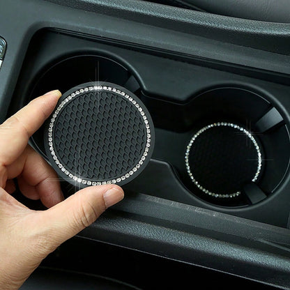 2pcs Sparkling Crystal Diamond Car Cup Holders, Universal Anti-Slip Cup Mat, Car Interior Accessories, Non-Slip Cup Coaster, Car Cup Holder, Car Cup Holder Accessories