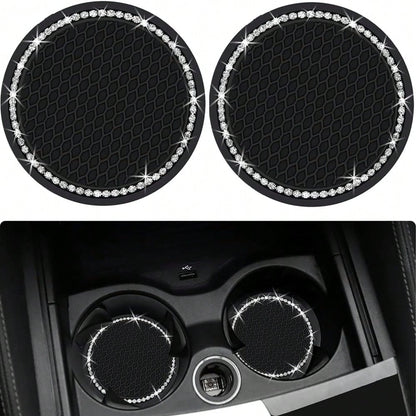 2pcs Sparkling Crystal Diamond Car Cup Holders, Universal Anti-Slip Cup Mat, Car Interior Accessories, Non-Slip Cup Coaster, Car Cup Holder, Car Cup Holder Accessories