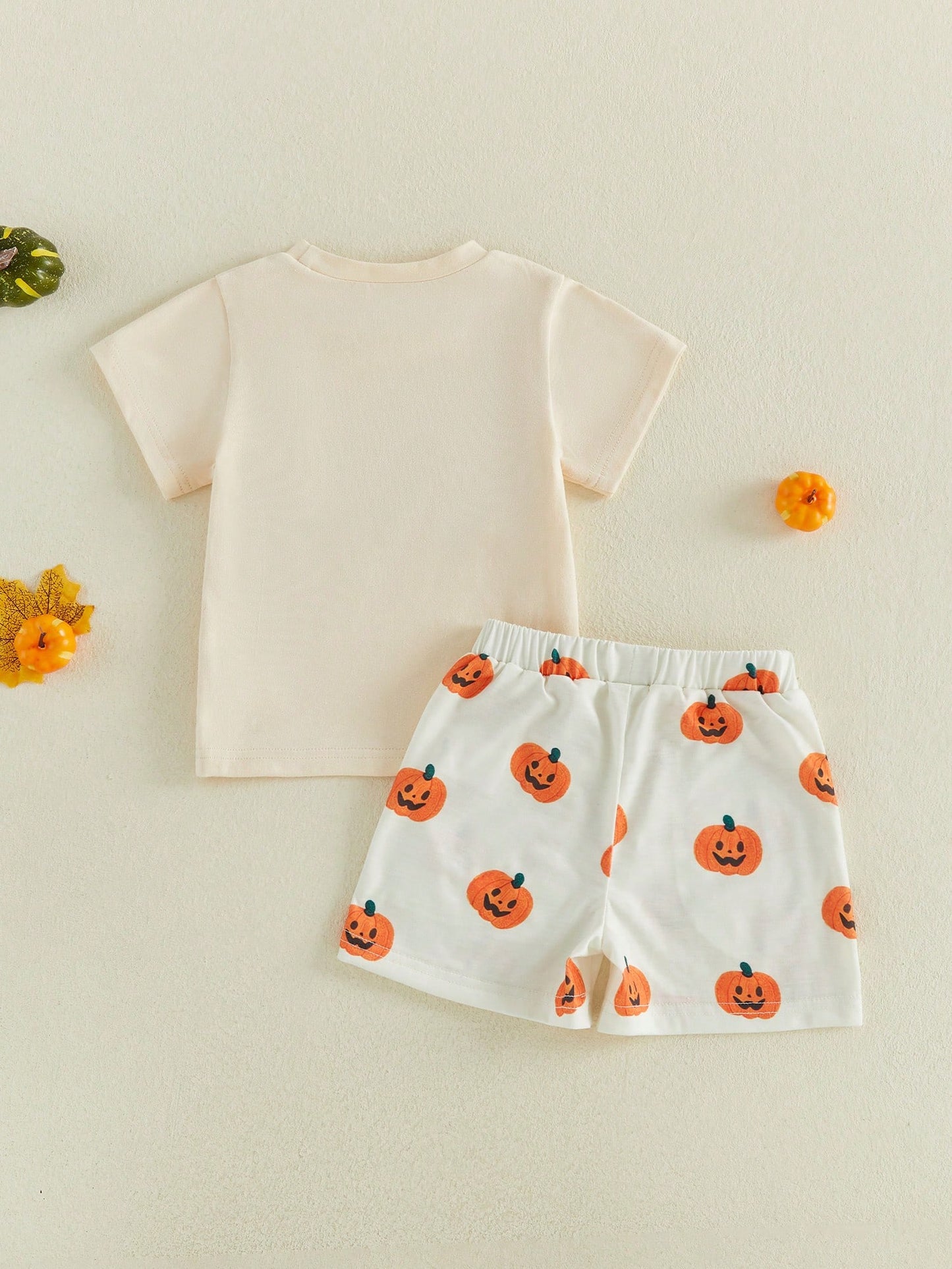 2pcs Toddler Baby Boy Girls Halloween Outfits Shorts Set Pumpkin Embroidery Short Sleeve Tops + Shorts 6M-4T Kids Casual Clothes