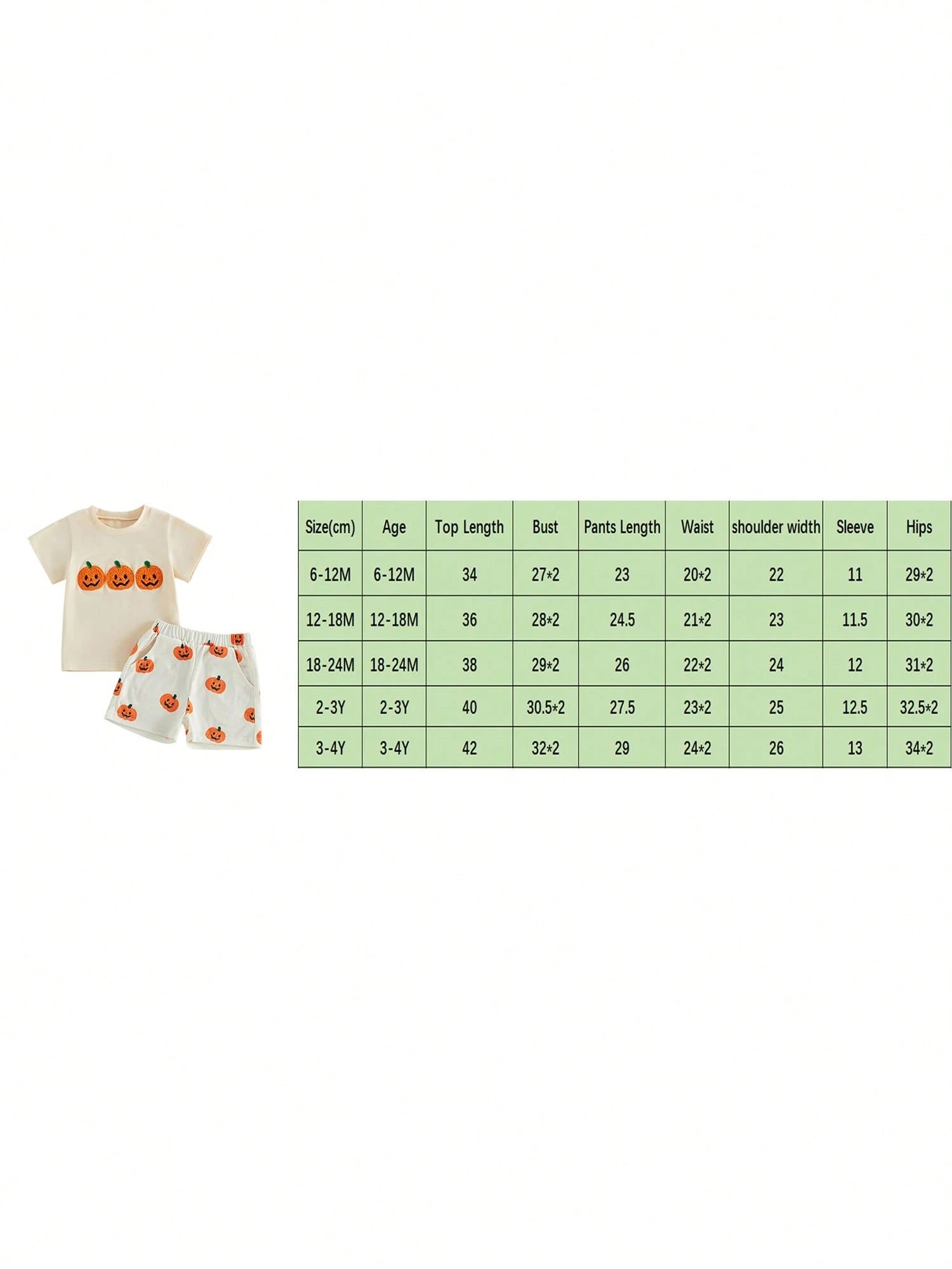 2pcs Toddler Baby Boy Girls Halloween Outfits Shorts Set Pumpkin Embroidery Short Sleeve Tops + Shorts 6M-4T Kids Casual Clothes