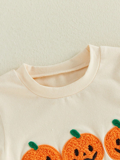 2pcs Toddler Baby Boy Girls Halloween Outfits Shorts Set Pumpkin Embroidery Short Sleeve Tops + Shorts 6M-4T Kids Casual Clothes