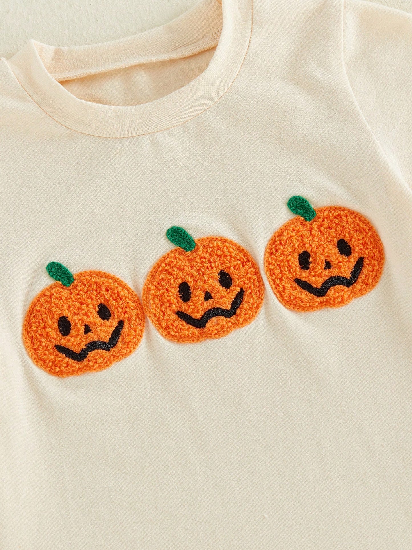2pcs Toddler Baby Boy Girls Halloween Outfits Shorts Set Pumpkin Embroidery Short Sleeve Tops + Shorts 6M-4T Kids Casual Clothes