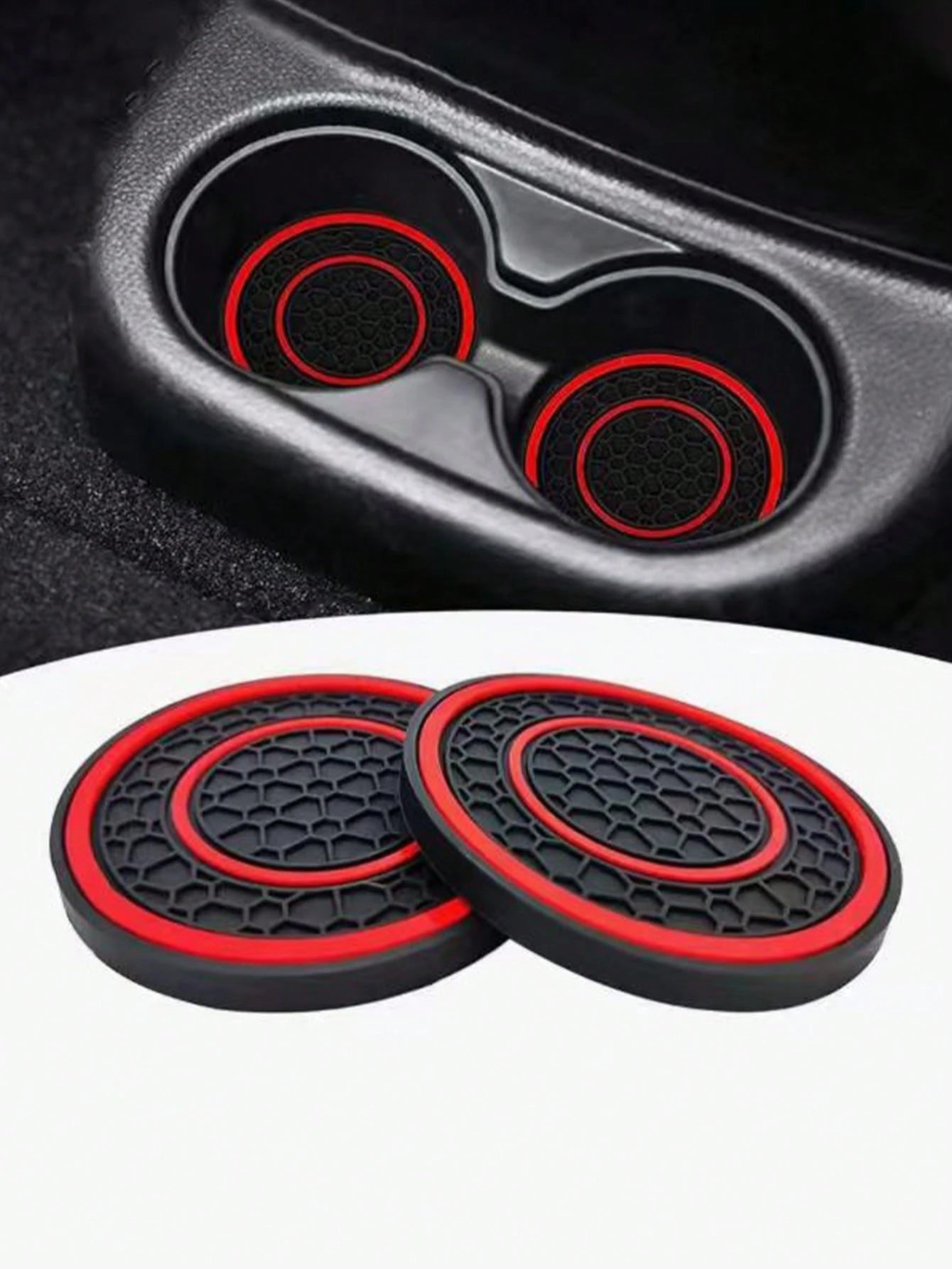 2pcs Universal Car Cup Holder Mats- 2.75 Inch PVC Silicone Dual Honeycomb Console Cup Holders, Non-Slip, Shock-Absorbing, Dust-Proof, Flexible, Easy To Clean- Fit Most Vehicles- Keep Your Car Inter