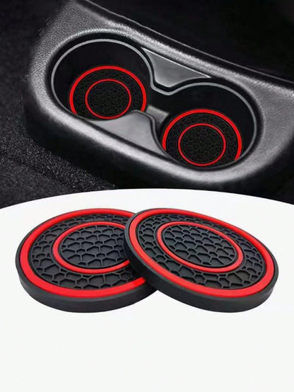 2pcs Universal Car Cup Holder Mats- 2.75 Inch PVC Silicone Dual Honeycomb Console Cup Holders, Non-Slip, Shock-Absorbing, Dust-Proof, Flexible, Easy To Clean- Fit Most Vehicles- Keep Your Car Inter