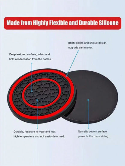 2pcs Universal Car Cup Holder Mats- 2.75 Inch PVC Silicone Dual Honeycomb Console Cup Holders, Non-Slip, Shock-Absorbing, Dust-Proof, Flexible, Easy To Clean- Fit Most Vehicles- Keep Your Car Inter