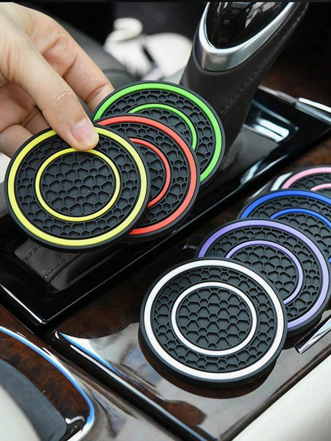2pcs Universal Car Cup Holder Mats- 2.75 Inch PVC Silicone Dual Honeycomb Console Cup Holders, Non-Slip, Shock-Absorbing, Dust-Proof, Flexible, Easy To Clean- Fit Most Vehicles- Keep Your Car Inter