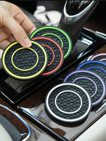 2pcs Universal Car Cup Holder Mats- 2.75 Inch PVC Silicone Dual Honeycomb Console Cup Holders, Non-Slip, Shock-Absorbing, Dust-Proof, Flexible, Easy To Clean- Fit Most Vehicles- Keep Your Car Inter