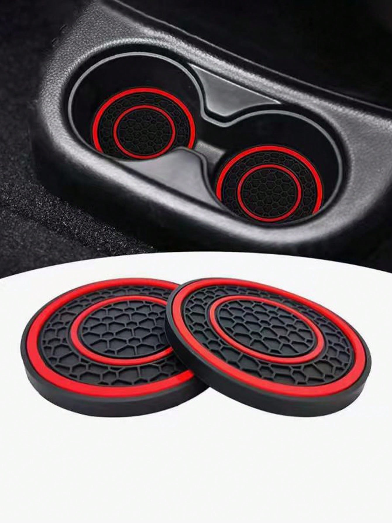 2pcs Universal Car Cup Holder Mats- 2.75 Inch PVC Silicone Dual Honeycomb Console Cup Holders, Non-Slip, Shock-Absorbing, Dust-Proof, Flexible, Easy To Clean- Fit Most Vehicles- Keep Your Car Inter