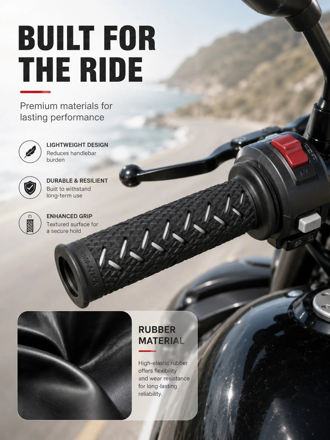 2pcs Universal Motorcycle Handlebar Grips, Anti-Slip Textured Rubber Handle, Soft Shock-Absorbing Twist Throttle Grip Replacement, Suitable For Dirt Bike, Scooter, ATV, Motocross, Motorcycle Accessori