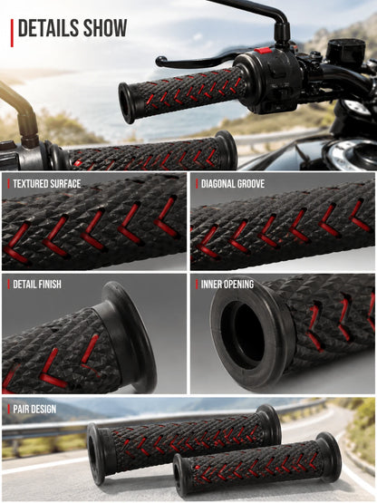 2pcs Universal Motorcycle Handlebar Grips, Anti-Slip Textured Rubber Handle, Soft Shock-Absorbing Twist Throttle Grip Replacement, Suitable For Dirt Bike, Scooter, ATV, Motocross, Motorcycle Accessori