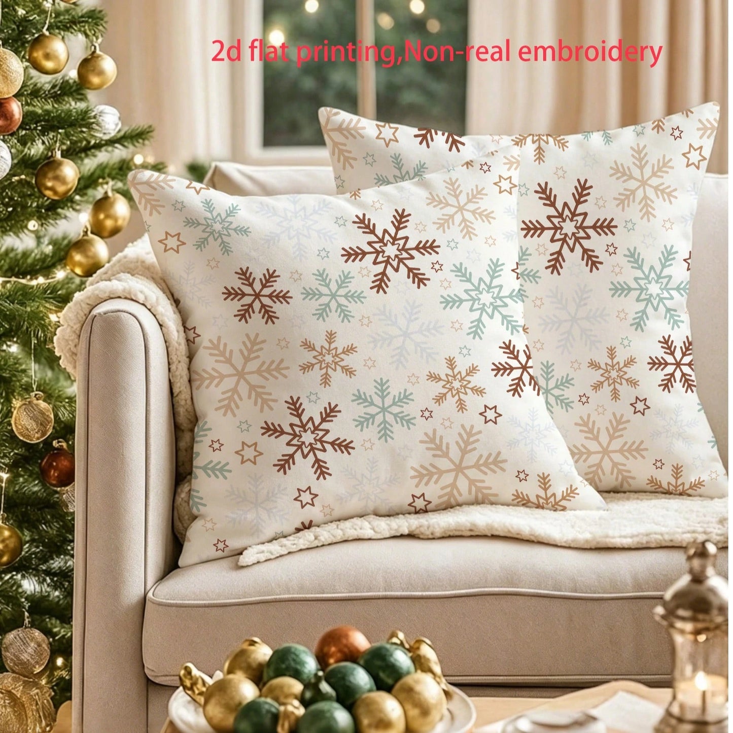 2pcs Winter Snowflake Christmas Pillow Covers, Christmas Atmosphere Sofa Decorative Cushion Covers, Perfect For Christmas Home Party, Holiday Gathering Decor, Home Decoration Cushion Covers, Single-Si