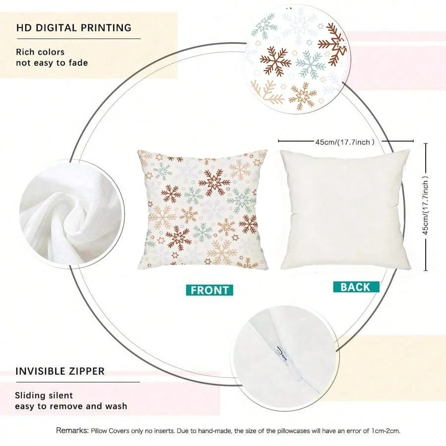 2pcs Winter Snowflake Christmas Pillow Covers, Christmas Atmosphere Sofa Decorative Cushion Covers, Perfect For Christmas Home Party, Holiday Gathering Decor, Home Decoration Cushion Covers, Single-Si