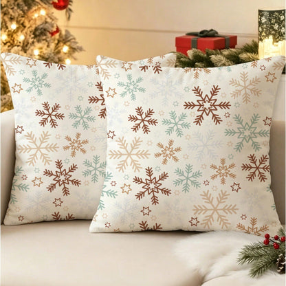 2pcs Winter Snowflake Christmas Pillow Covers, Christmas Atmosphere Sofa Decorative Cushion Covers, Perfect For Christmas Home Party, Holiday Gathering Decor, Home Decoration Cushion Covers, Single-Si