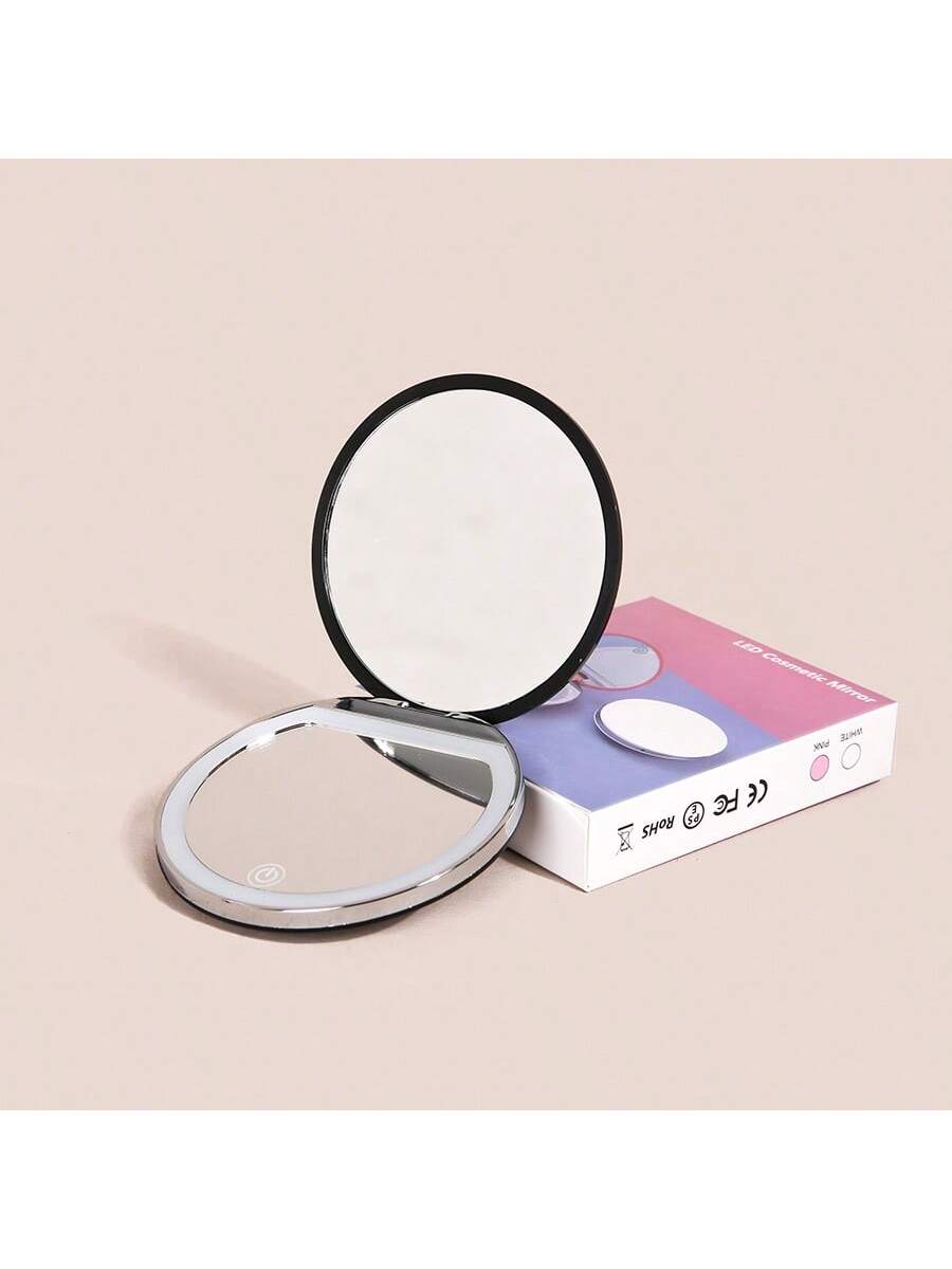 2X Magnifying Lighted Makeup Mirror, 3 Brightness Levels, Portable Foldable Round LED Mirror, Single-Sided 2X Magnification, Mini USB Rechargeable Illuminated Mirror, Unique Gift For Men And Women