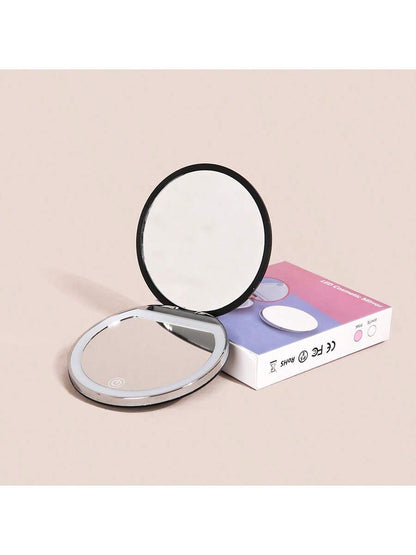 2X Magnifying Lighted Makeup Mirror, 3 Brightness Levels, Portable Foldable Round LED Mirror, Single-Sided 2X Magnification, Mini USB Rechargeable Illuminated Mirror, Unique Gift For Men And Women