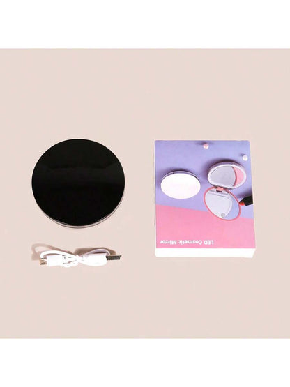 2X Magnifying Lighted Makeup Mirror, 3 Brightness Levels, Portable Foldable Round LED Mirror, Single-Sided 2X Magnification, Mini USB Rechargeable Illuminated Mirror, Unique Gift For Men And Women