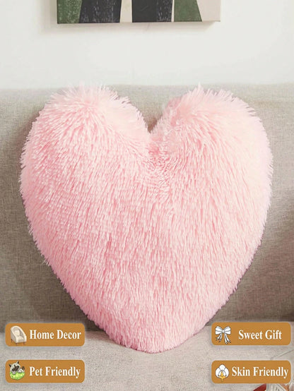 3/4 Pc Plush Comforter Cover Set- Ultra Soft Fluffy Duvet Cover With 1/2 Pillowcases & 1 Heart Shaped Pillow For Cozy Warm Bedding