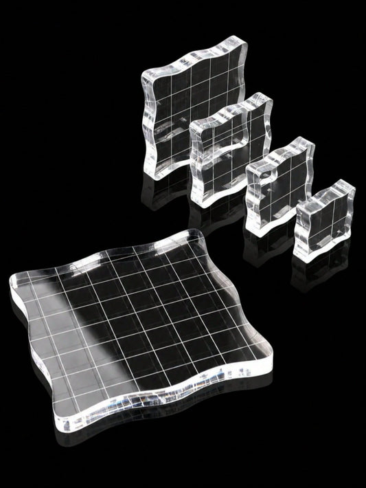 3/5pcs Acrylic Stamp Base, Multiple Sizes Transparent Stamp Blocks With Grid Lines, Suitable For Handmade Crafts, Essential Decorative DIY Stamp Tool (Lace Edge)