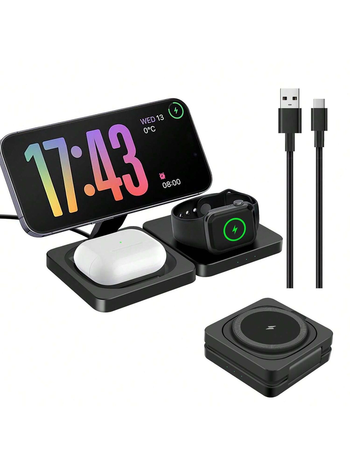 3 In 1 Charging Station, 15W Foldable Magnetic Wireless Charger, Travel Charging Pad Compatible With IPhone 17 16 15 14 13 Pro Max Plus Compatible With Apple Watch Compatible With AirPods