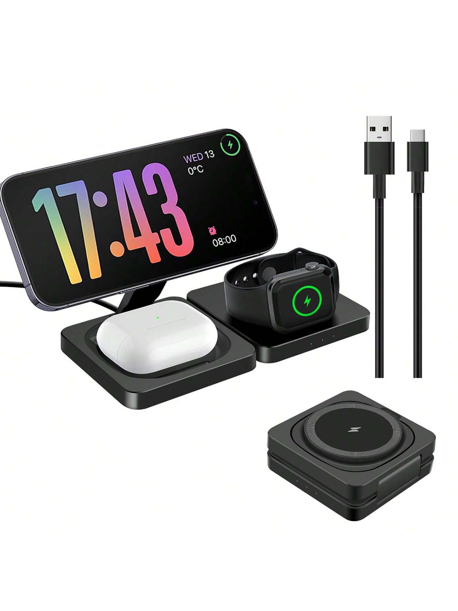 3 In 1 Charging Station, 15W Foldable Magnetic Wireless Charger, Travel Charging Pad Compatible With IPhone 17 16 15 14 13 Pro Max Plus Compatible With Apple Watch Compatible With AirPods