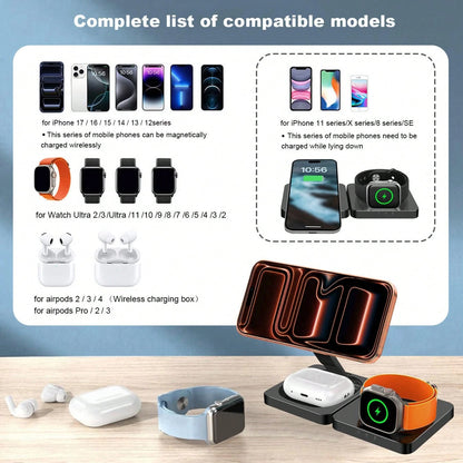 3 In 1 Charging Station, 15W Foldable Magnetic Wireless Charger, Travel Charging Pad Compatible With IPhone 17 16 15 14 13 Pro Max Plus Compatible With Apple Watch Compatible With AirPods