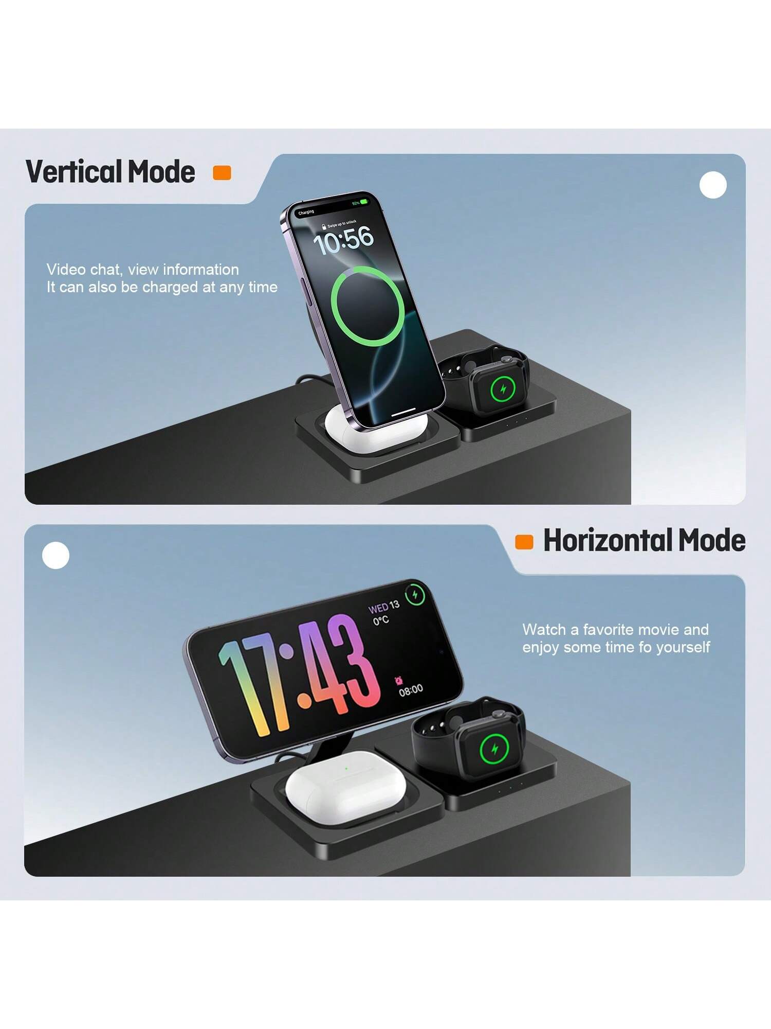 3 In 1 Charging Station, 15W Foldable Magnetic Wireless Charger, Travel Charging Pad Compatible With IPhone 17 16 15 14 13 Pro Max Plus Compatible With Apple Watch Compatible With AirPods