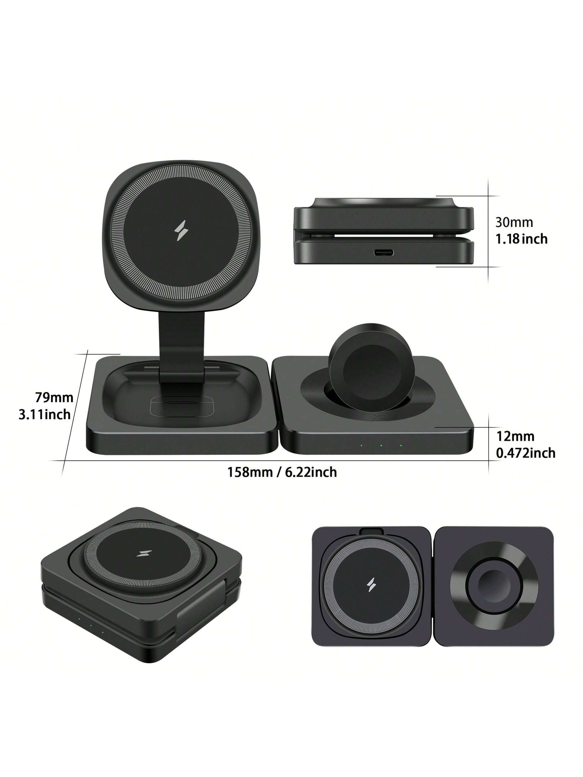 3 In 1 Charging Station, 15W Foldable Magnetic Wireless Charger, Travel Charging Pad Compatible With IPhone 17 16 15 14 13 Pro Max Plus Compatible With Apple Watch Compatible With AirPods