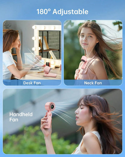 3-In-1 Foldable Handheld Fan 3600mAh Rechargeable Portable Neck Desk Fan LED Display 5-Speed Cooling Travel Makeup Summer Essential