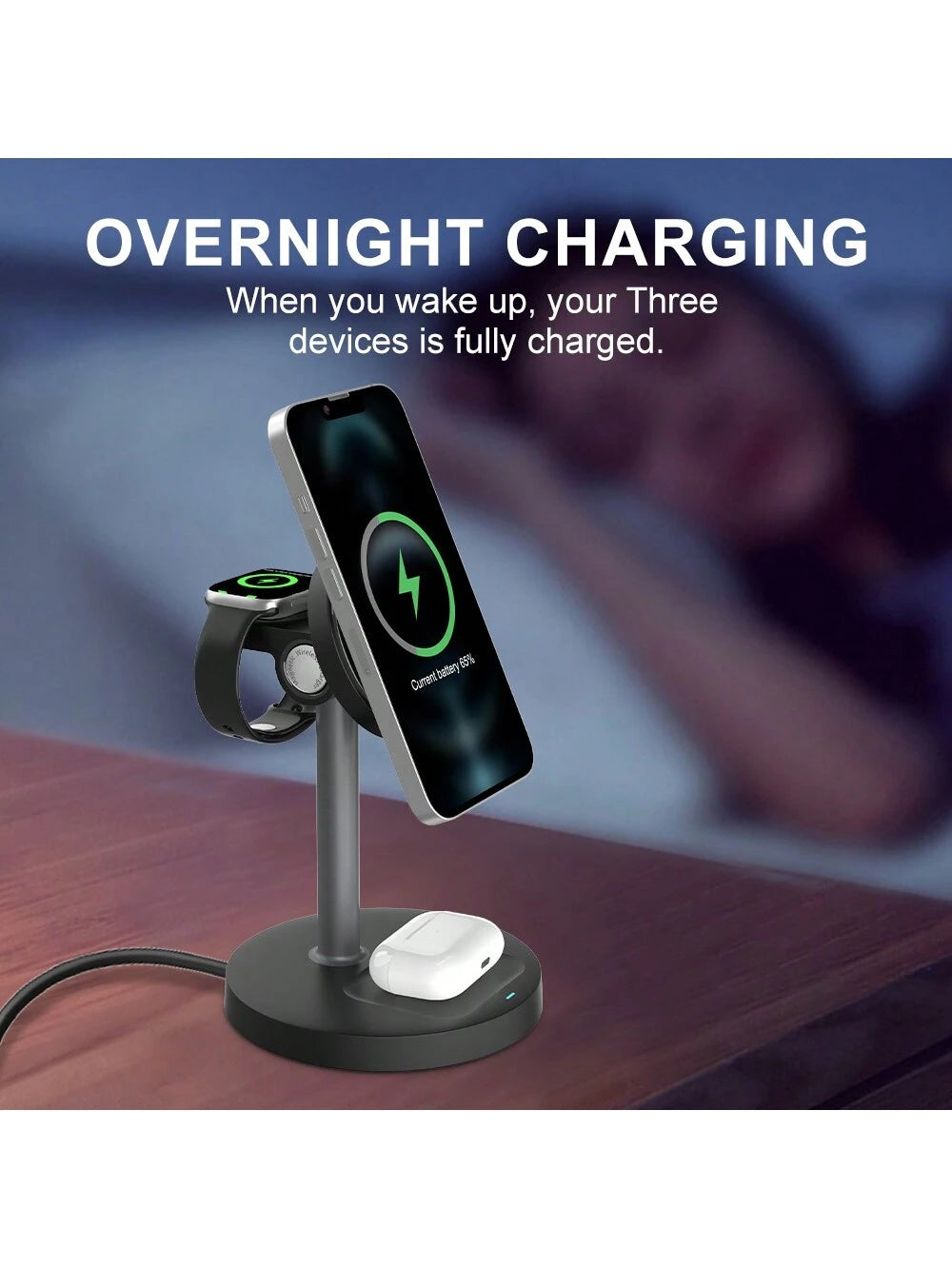 3 In 1 Wireless Charging Station, Fast Charging For IPhone 16 15 14 13 12 Pro Pro Max For I-Watch 3-10 SE Ultra, For AirPods 4 3 2 Pro Wireless Charger Wireless Charger Stand With Phone And Watch Comp