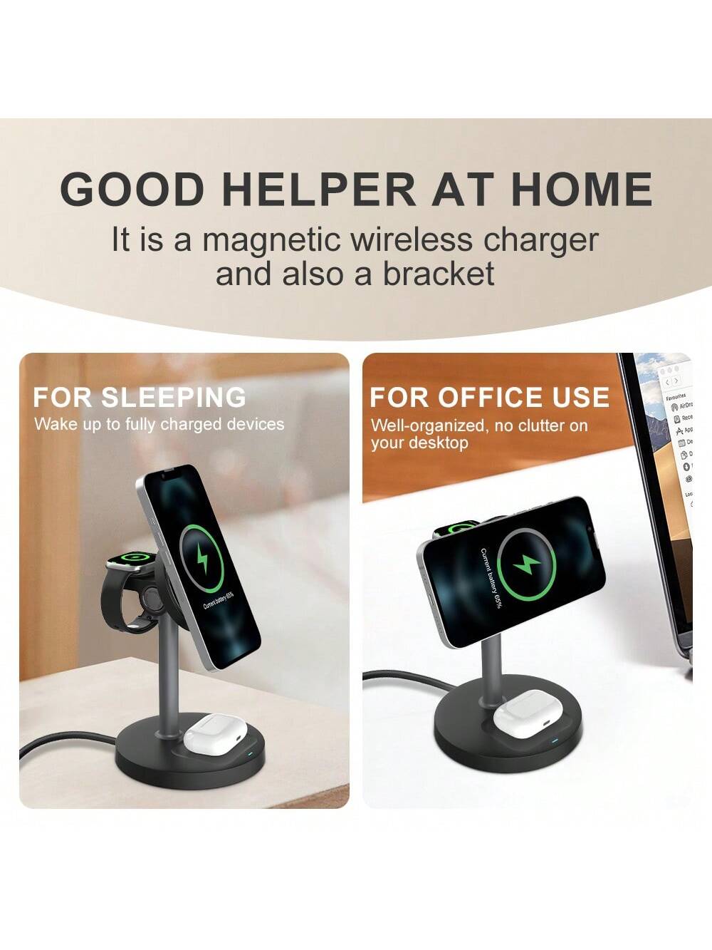 3 In 1 Wireless Charging Station, Fast Charging For IPhone 16 15 14 13 12 Pro Pro Max For I-Watch 3-10 SE Ultra, For AirPods 4 3 2 Pro Wireless Charger Wireless Charger Stand With Phone And Watch Comp