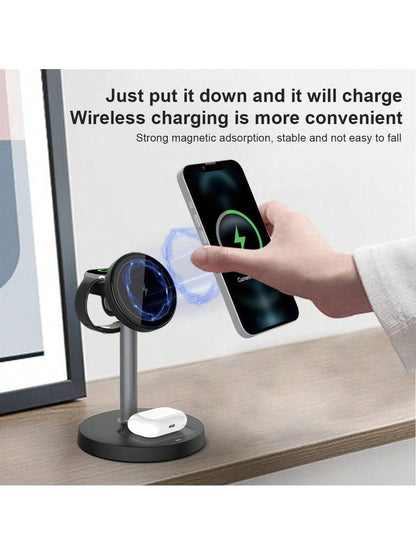 3 In 1 Wireless Charging Station, Fast Charging For IPhone 16 15 14 13 12 Pro Pro Max For I-Watch 3-10 SE Ultra, For AirPods 4 3 2 Pro Wireless Charger Wireless Charger Stand With Phone And Watch Comp