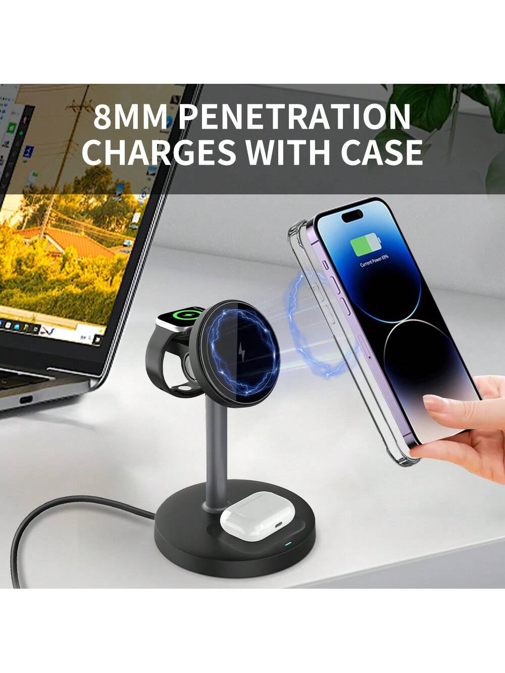 3 In 1 Wireless Charging Station, Fast Charging For IPhone 16 15 14 13 12 Pro Pro Max For I-Watch 3-10 SE Ultra, For AirPods 4 3 2 Pro Wireless Charger Wireless Charger Stand With Phone And Watch Comp