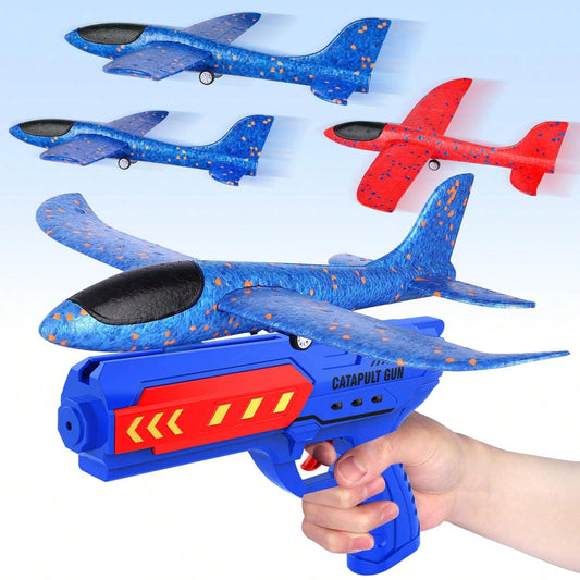 3 Pack Foam Airplane Launcher Toys, 2 Flight Mode Glider Plane,Kids Flying Toy,3 4 5 6 7 8 9 10 11 12 Year Old Boys Girls Gifts,Outdoor Sport Party Favor(Random Color)