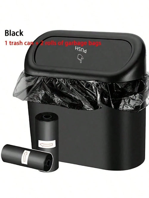 3 Pieces/Set-1 Garbage Bin+2 Roll Garbage Bags, Car Side Door Hanging Storage Box, Leak Proof Car Garbage Bin, Multifunctional Storage Box, Suitable For Cars, Homes, Offices (Black) Car Trash Can