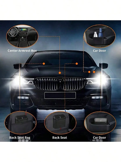 3 Pieces/Set-1 Garbage Bin+2 Roll Garbage Bags, Car Side Door Hanging Storage Box, Leak Proof Car Garbage Bin, Multifunctional Storage Box, Suitable For Cars, Homes, Offices (Black) Car Trash Can