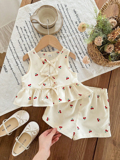 3 Sets, Get 1 Set Random. Baby Girl Knitted Striped Round Neck Vest And Shorts Set