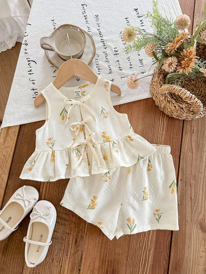 3 Sets, Get 1 Set Random. Baby Girl Knitted Striped Round Neck Vest And Shorts Set