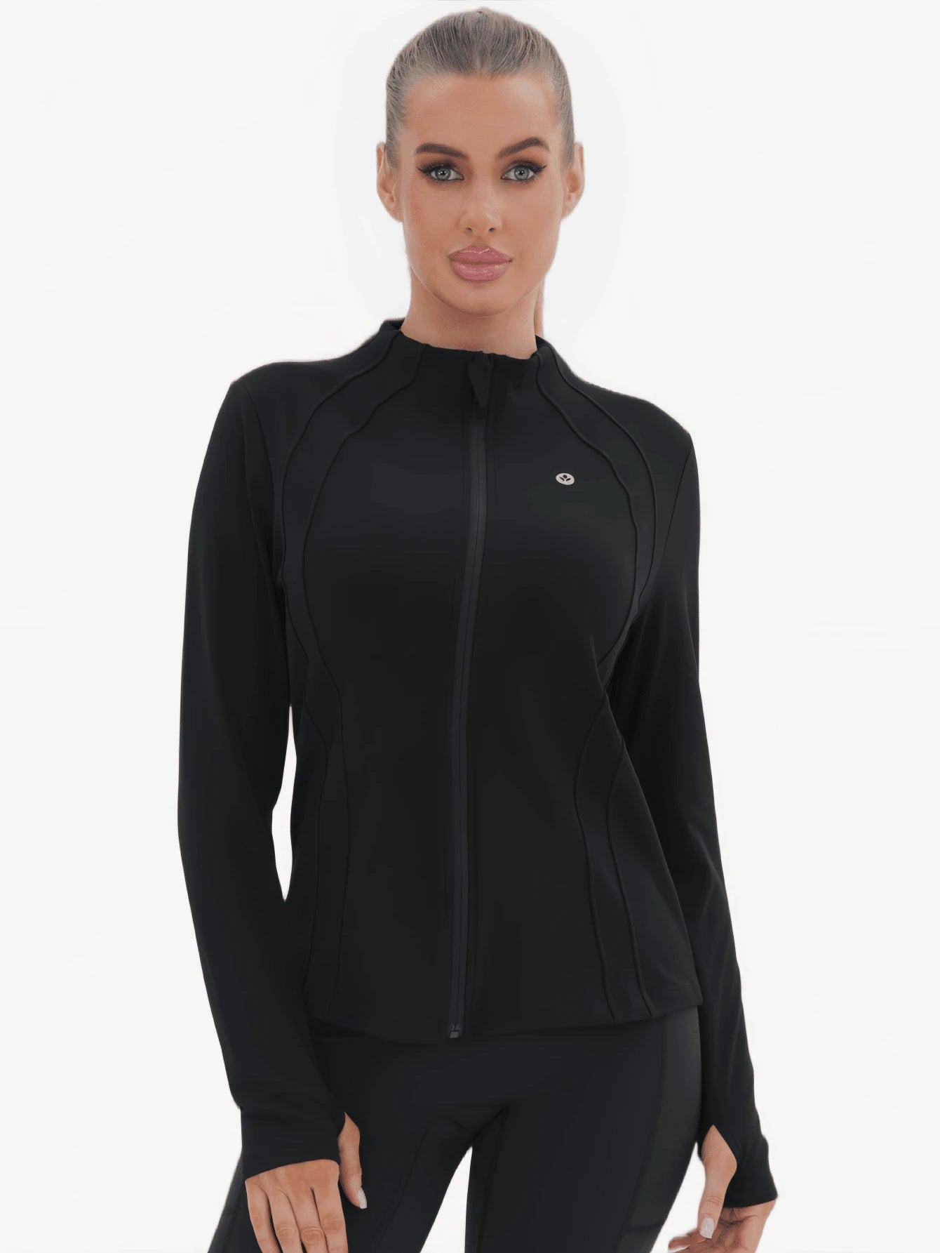 3 Women's Sports Jackets With Thumb Holes, Small Stand Up Collar, Streamlined Zipper Long Sleeved Jacket, Low Impact Yoga Daily Wear